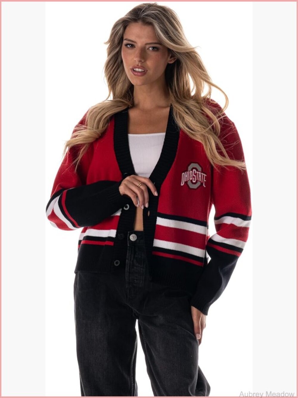 Ohio State Cropped Jacquard Cardigan Button Front